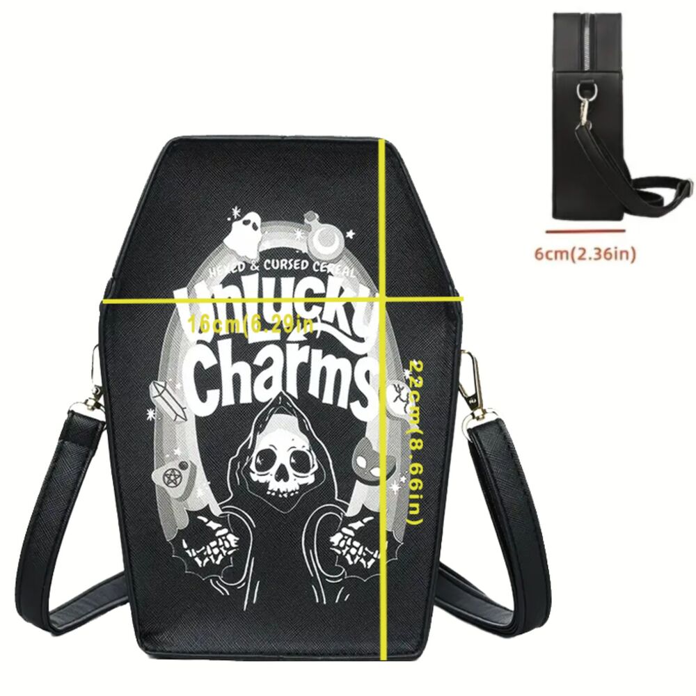 Gothic Goth Emo Lucky Charms Coffin Crossbody Bag Purse - Picture 2 of 2